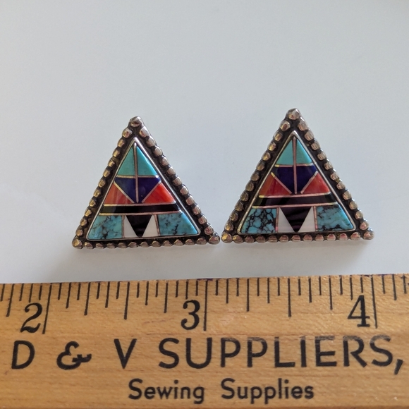 Vintage Native American Zuni Multistone Earrings - Picture 6 of 9